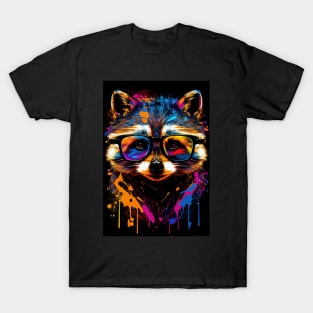 Colorful Raccoon Wearing Sunglasses in Pop Art Style - Unique and Fun Art Design T-Shirt